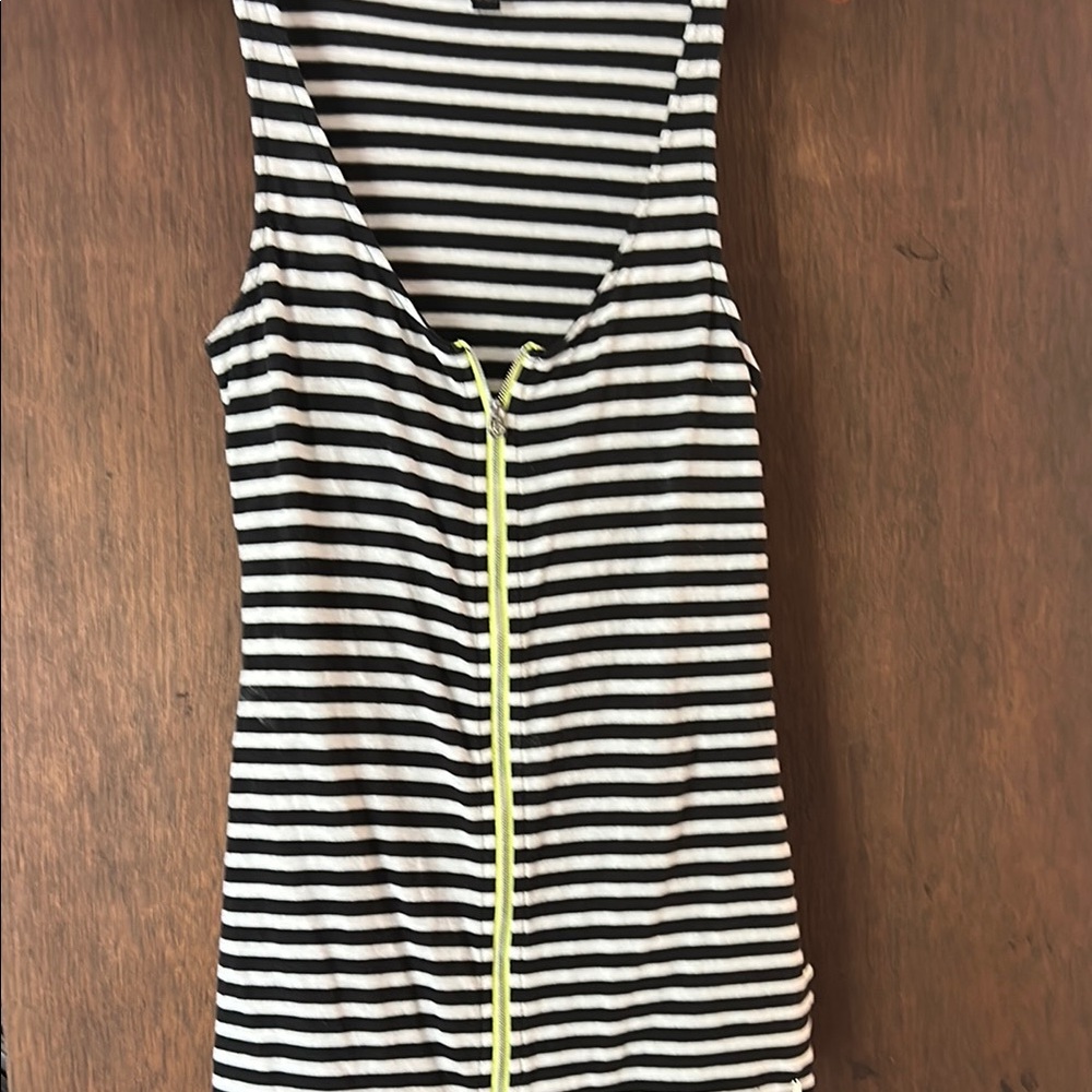 True Religion Black and White Striped Tank with Neon Accent